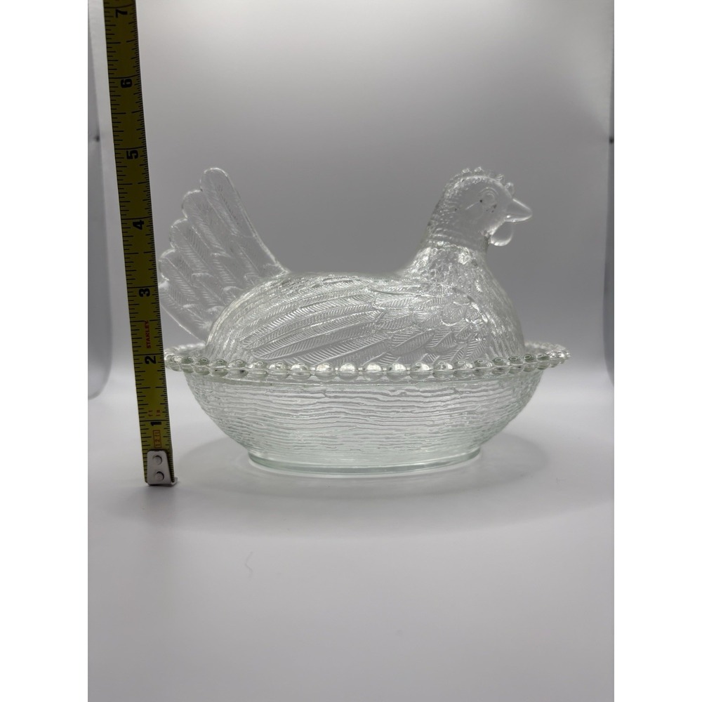 Vintage Indiana Glass Clear Large 7" Hen on Nest Covered Dish MCM Farmhouse - Picture 15 of 15